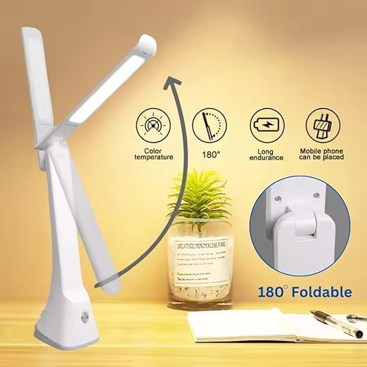 Image of One94Store Folding Desk Lamp | 1500mAh Battery, USB Rechargeable, 3-Level Brightness, 360 Bendable & Foldable | Portable LED Study Table Lamp for Reading, Students,Office & Home Use