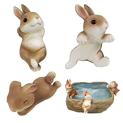 HWTONG 3 Pièces Statue de Lapin à Suspendre, Animaux en Resine pour Jardin, Lapin Statue Jardin Exterieur, pour Convient Pourjardinière Terrasse, Pelouse, Decoration Jardin