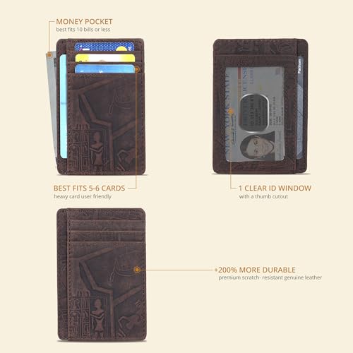 Image of Oak Leathers Leather Slim Minimalist Wallet for Men & Women RFID Front Pocket Leather Card Holder Wallets (Egyptian Brown)