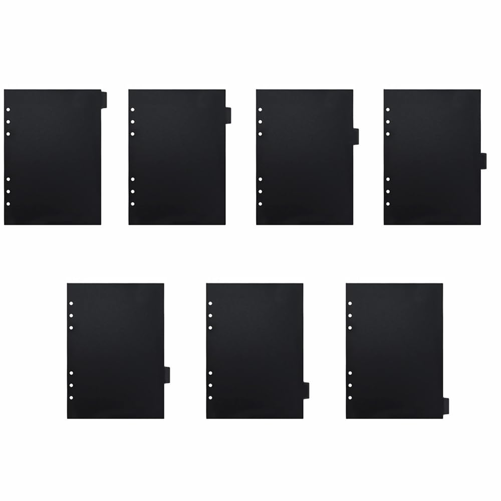 7PCS A5 Page Dividers for 6-Ring Binder, Plastic Index Sheet Insertable Notebook Planner Tabs, Loose-Leaf Binder Accessory (Black)