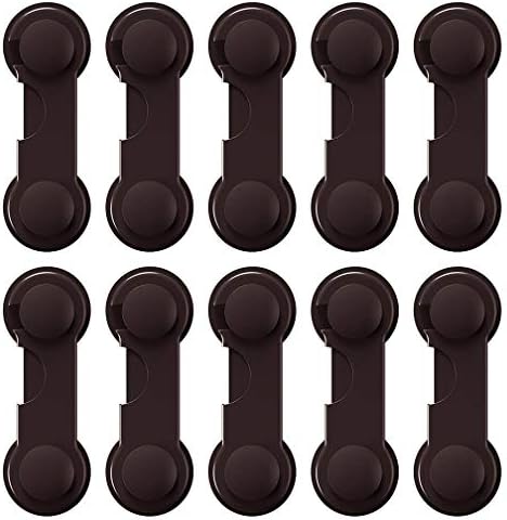 10 Pack Cabinet Locks for Babies, Roctee Brown Baby Proof Cupboard Locks Child Safety Latches for Drawers, Cabinet Doors, Kitchen Refrigerator and Toilet Seat for Pets