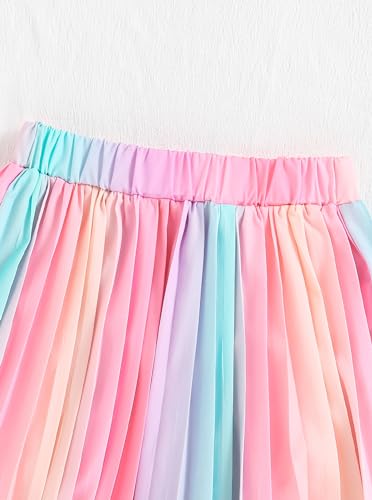 Image of Hilinker Girls Rainbow Pleated Cami Top and Wide Leg Pants Set Cute 2 Piece Summer Outfits
