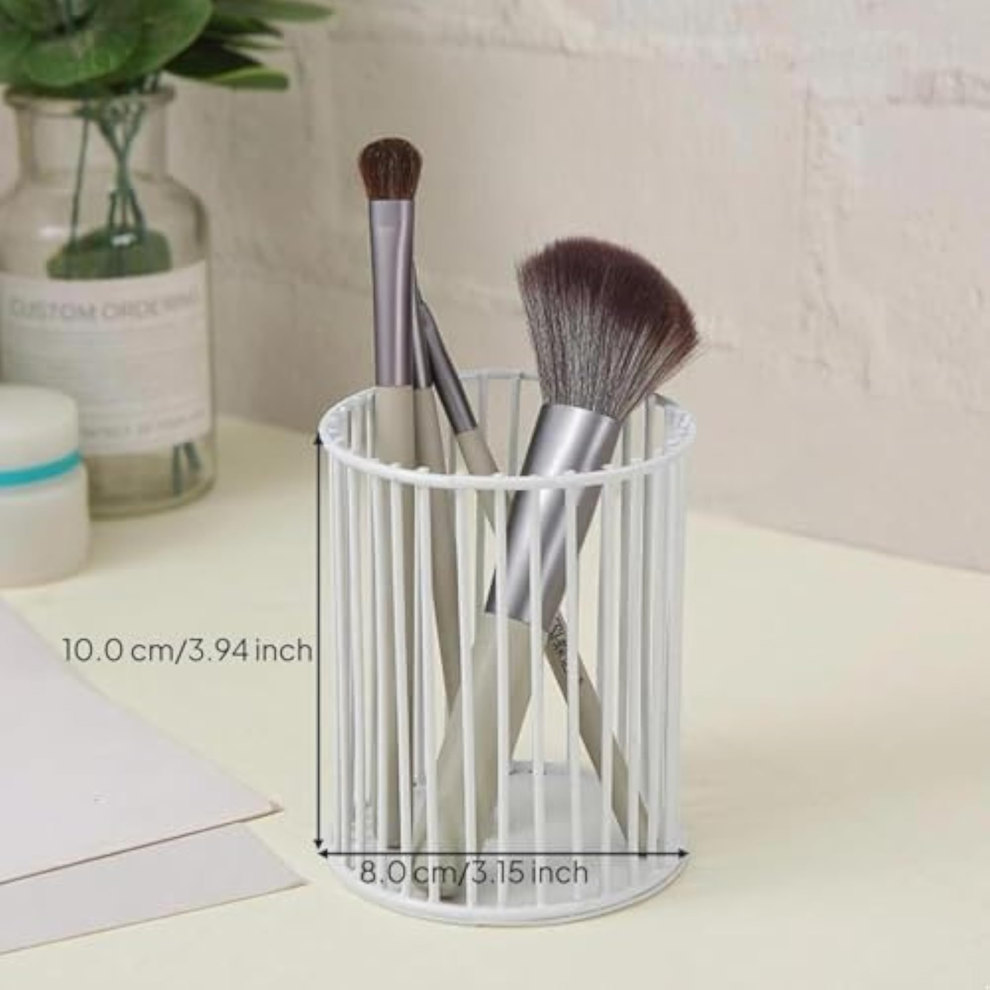Metal Round Makeup Brush Holder Black Alabaster Organizer