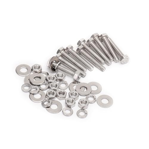Image of 1 /4-20x1-1 /2 Complete Set Hex Head Screw Bolts,Nuts,Fender Flat washers,Split Lock Washers,Fully Threaded, Stainless Steel 18-8（304）, Bright Finish (10Set)