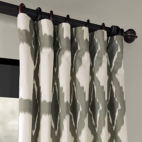 Image of HPD Half Price Drapes Printed Curtains Luxury Geometric Ikat Cotton Curtains 84 Inches Long (1 Panel) Room Darkening Window Curtains for Bedroom & Living Room, 50W x 84L, Beige Geometric Ikat