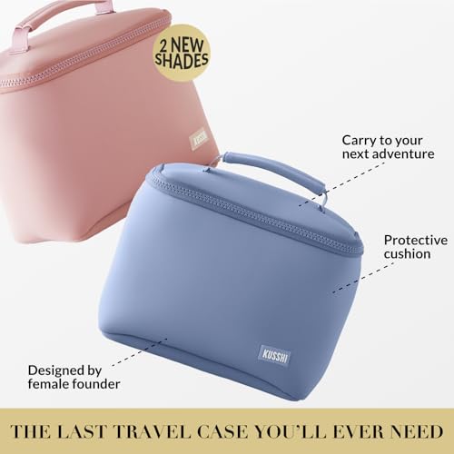 KUSSHI Neoprene Train Case Makeup Bag - Washable Makeup Travel Bag & Vanity Case for Stress Free Travel (Small, Pearl Blue/Sand Pink)3