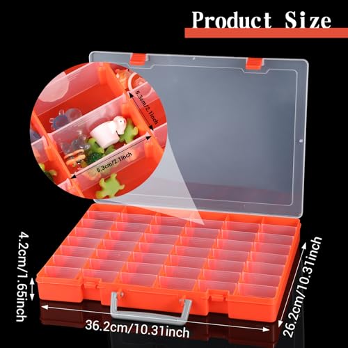 Image of Large 48 Grids Orange Plastic Organizer Box with Dividers, Adjustable Compartment Craft Organizer, Bead Storage Container for Crafts Jewelry Earrings,Tackle Box Organizers(14.2 inch x 10.3 inch x 1.6 inch)