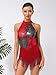XUNZOO Women Tassel Latin Jazz Dance Costume Color Block Leotard Trapeze Artist Acrobat Costume Rave Outfits Red Large