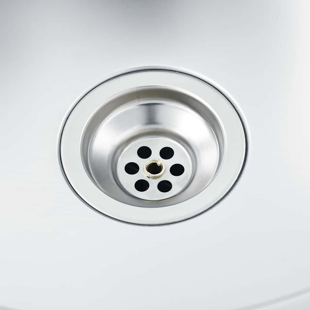 Fregadero empotrable de acero inoxidable con sifón y sifón, fregadero redondo de 42 x 16 cm, resistente a los arañazos, con desagüe y rebosadero, ideal para cocina, lavadero, exterior y