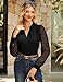Work Outfits for Women Office Business Casual Blouses Pleated V Neck Textured Sheer Lace Long Sleeve Shirt Fall Outfits, Black, Medium
