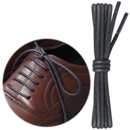Image of 2 Pairs Dress Shoe Laces, 1 /8 inch Waxed Round Shoelaces | Anti slip waxed cotton coating keeps knots secured all day; 8 colors & 6 sizes for men's,women's leather, dress shoes
