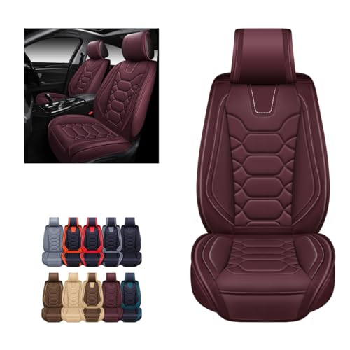 OASIS AUTO Car Seat Covers Premium Waterproof Faux Leather Cushion Universal Accessories Fit SUV Truck Sedan Automotive Vehicle Auto Interior Protector Front Pair (OS-004 Burgundy)