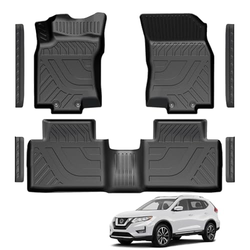 LUMWAY Floor Mats Fit for Nissan Rogue 2014-2020 (NOT for Sport/Select/Hybird/7-Seat) TPE All Weather Durable 1st and 2nd Row Floor Liners Door Sill Guards for Nissan Rogue Accessories