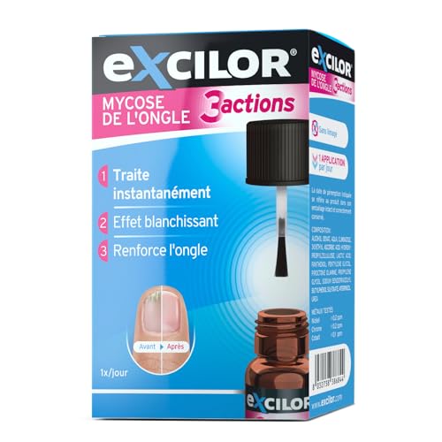 Excilor® Mycose de l’ongle 3 Actions – Traite la mycose, blanchit * et renforce les ongles * – Application 1 fois par jour – Sans limage – Plus de 400 applications – 7 ml