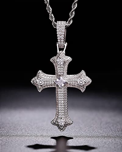 LuxeFlex Gothic Iced Out Diamond Jesus Cross Necklace with 20" Stainless Steel Rope Chain, 14K Gold Plated Pendant Religious Faith Cross Jewelry Gifts, Underground Hip-Hop Jewelry for Men Women4