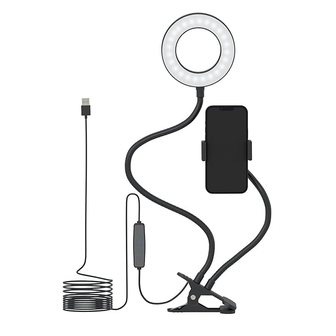 LED Selfie Ring Light with Phone Holder and Flexible Arm Desk Mount Clamp | 3 Color Modes Dimmable Lighting for Live Stream, Makeup, Online Meetings, Recording, Photography, USB Reading Light (B0D9SP38PQ) Amazon Price History, Amazon Price Tracker