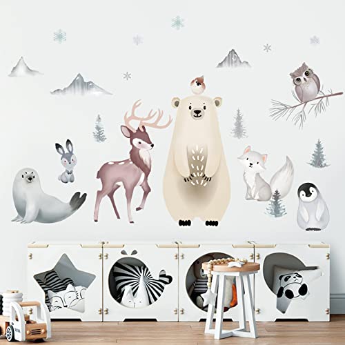 wondever Stickers Muraux Animaux des Bois Hiver Autocollants Muraux Mural Stickers Ours Polaire Flocon de Neige pour Chambre Enfants Bébé Pépinière Cover