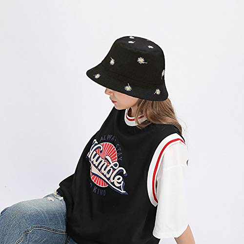 Xyiyi Daisy Black Bucket Hat Cute Beach Hats For Women, Reversible Double-Side-Wear #TOP1