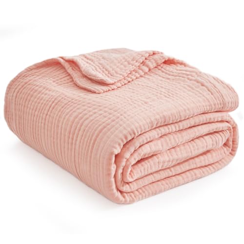 Image of EMME Muslin Blankets for Adults Throw Blanket for Couch Breathable Gauze Soft Lightweight Airy Light Pink Throw XL 50 inch x 71 inch