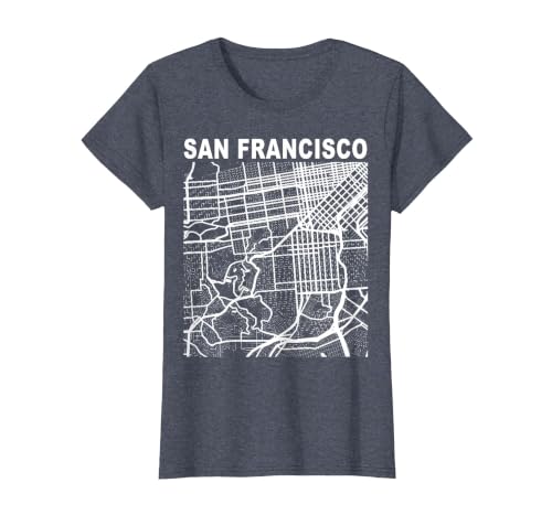 California Souvenir San Francisco City Street Map T-Shirt, Women, Heather Blue, Medium