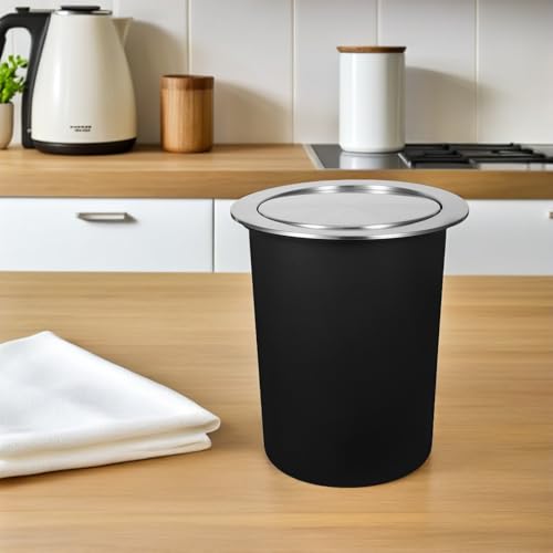 Caneca de basura negra de acero inoxidable con tapa integrada miniatura 5