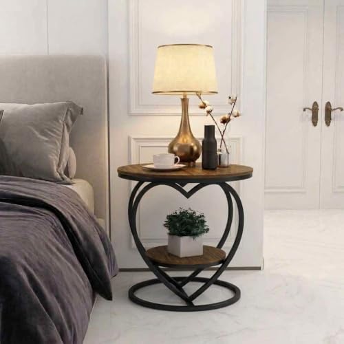 Image of Coffee Table for Living Room,Modern Corner Sofa Side Bedside Tables Snack End Table for Bedroom,Brown Table Top with Black Metal Frame