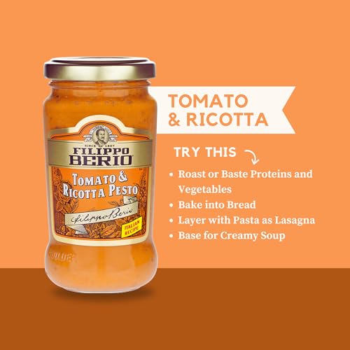 Filippo Berio Pesto, Tomato & Ricotta, 6.7 Ounce Glass Jar, Gluten Free, Non-GMO