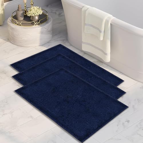 Image of CANWAY 1100 GSM Pack of 3 |50x35 Cm Premium Microfiber Floor Mat | Ultra Soft & Super Absorbent | Anti-Slip Backing | Quick Dry Bath, Bathroom & Kitchen Mat|Navy-Blue