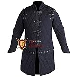 Medieval Thick Padded Full Sleeves Gambeson Coat Aketon Jacket Armor, Black Cotton Fabric - Medium