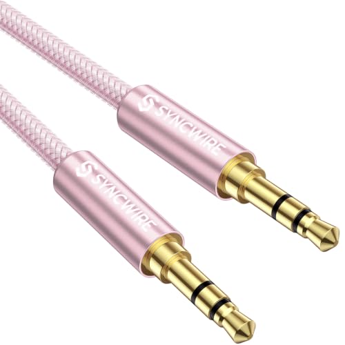 SYNCWIRE 3.5mm Nylon Braided Aux Cord (3.3ft/1m,Hi-Fi Sound), Auxiliary Input Male to Male Audio Cable for Headphones, Car, Home Stereos, Speaker, iPhone, iPad, iPod, Echo &amp; More – Pink