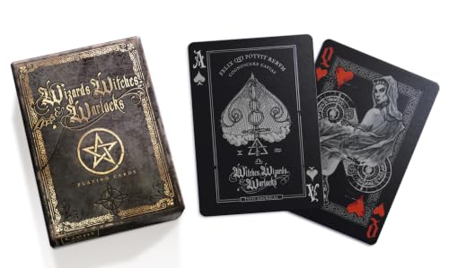 GENT SUPPLY CO. Wizards, Witches & Warlocks Playing Cards - Black, Gold & Red Edition | Waterproof PVC | Legendary Wizards & Witches of Myth and Folklore | Custom Hand-Drawn Art