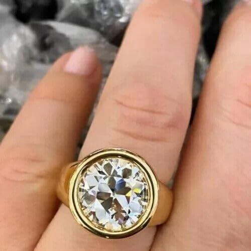 AARK & CO 4.00Ct Round Cut Lab Created White Diamond Bezel Set Wedding Ring 14K Yellow Gold Finish3