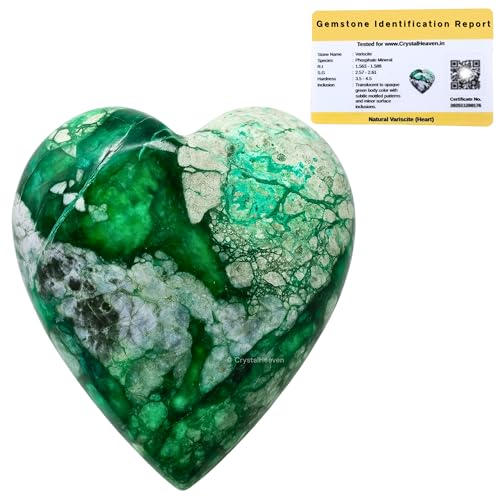 Image of Certified Variscite Crystal Heart Palm Pebbles Stones for Anxiety Stress Relief Massage - AAA Grade Original Healing Gemstone Agate Heart Palm Stone for Yoga Meditation Spiritual