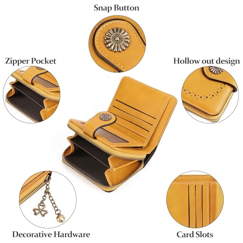 Image of Small Wallet for Women Leather Bifold Compact RFID Blocking with Zipper Coin Pocket