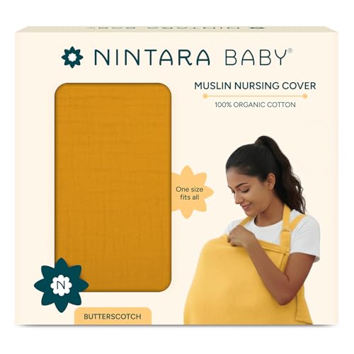 Image of Nintara Baby Muslin Nursing Cover - 100% Organic GOTS Cotton, Adjustable Neck Strap, Breathable Lightweight Breastfeeding Cover, Travel-Friendly, Baby Shower Gift