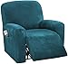 Velours Housse De Fauteuil Relax Extensible, 4 Pièces Doux Housse De Chaise Inclinable avec Poche Latérale Antidérapant Lavable Couvre pour Canapé pour Salon-Bleu-A-Fauteuil inclinable