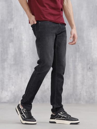 Image of WROGN Men Cotton Blend Jeans | Solid | Mid Rise | Slim Fit