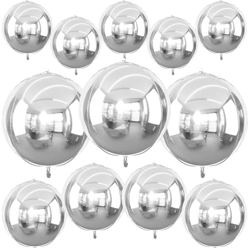 Image of 12PCS Metallic Silver Round Foil Balloons 22 inch 15 inch 10 inch Large Mylar Balloons