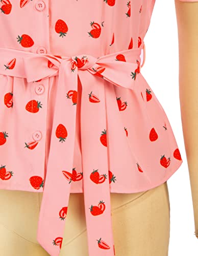 Women Pink Button Down Blouse Tops Strawberry Blouse Tops 2023 Summer Tops (Pink,Xl) #TOP2