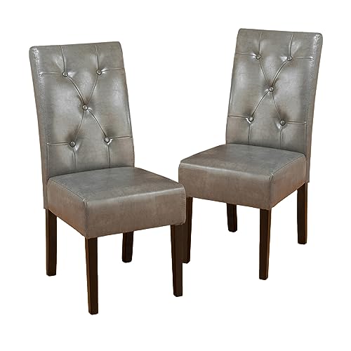 Christopher Knight Home Taylor Bonded Leather Dining Chairs, 2-Pcs Set, Dark Grey