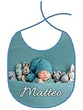 AL PRODUCTION Gepersonaliseerd slabbetje met foto en naam, Blauw, 20x23