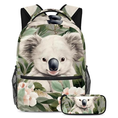Cartable koala de grande capacité avec trousse à crayons ensemble 2 pièces pour étudiants