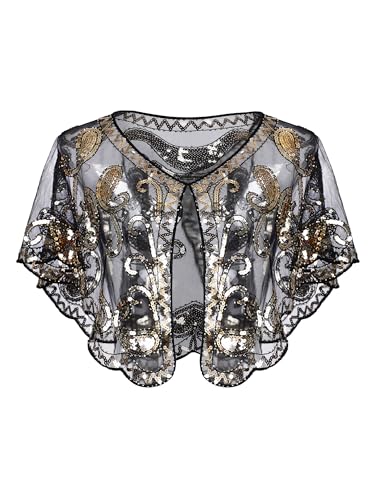 1920s Shawl Wraps Sequin Beaded Evening Cape Bridal Shawl Bolero Flapper Cover Up4