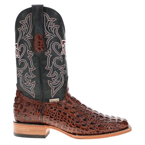 Image of Vaccari Men's Jackson Genuine Hornback Alligator Print Leather & NCAA League Embroidery Broad Square Toe Cowboy Boots