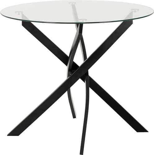 Seconique Sheldon Round Glass Top Dining Set including 4 Dining Chairs in Clear Glass/Black/Grey Velvet Fabric - Image 4