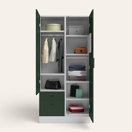 Image of Interio by Godrej Slimline Dual 2-Door Steel Almirah with Mirror | Rainforest, 1-Year Warranty, 1 Locker, 2 Drawers