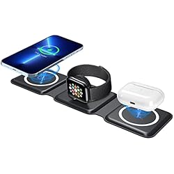 Cargador Inalambrico Tech 1 Qoosea Cargador Inalámbrico 15W 3 en 1 Estación de Carga Plegable Magnética Rápida para i.Phone 14 Pro Max/14/13/12/12 pro/SE/11/XS, Samsung Galaxy, iWatch, AirPods Pro 2 (Negro)
