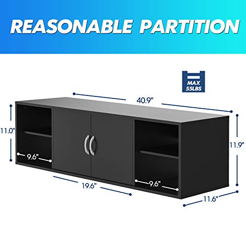FITUEYES Wall Mounted Desk Hutch with Door, Modern Floating Console Media Cabinet,HT310401WB
