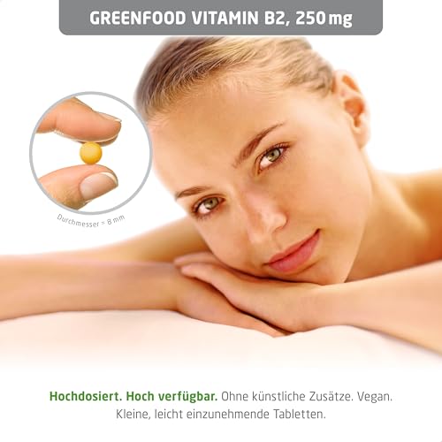 Vitamin B2, hochdosiert, 250mg - 180 Tabletten, vegan. Riboflavin – unterstützt Energiestoffwechsel, Sehkraft, Haut & Nerven. OHNE künstliche Zusätze - laborgeprüft. Von Greenfood.