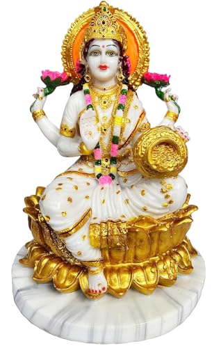 KRISHNAGALLERY1 Marble Laxmi Ji Murti Laxmi Ma Statue Murti for Home Pooja Gift Health Wealth Money Idol 13 Inch, Assorted